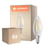Fordelspakning 6x Osram Classic LED E14 Mignon Filament Klar 5.5W 806lm - 827 Ekstra Varm Hvit | Dimbar - Erstatter 60W