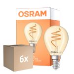 Fordelspakning 6x Osram Vintage 1906 LED Classic Slim E14 Pære Filament Gull 4.9W 470lm - 922 Ekstra Varm Hvit | Beste Fargegjengivelse - Dimbar - Erstatter 40W